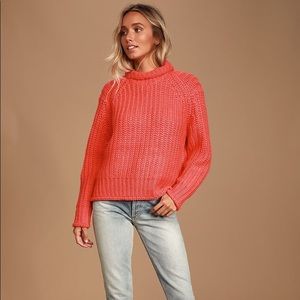 NWOT Minkpink neon pink roll neck sweater XS